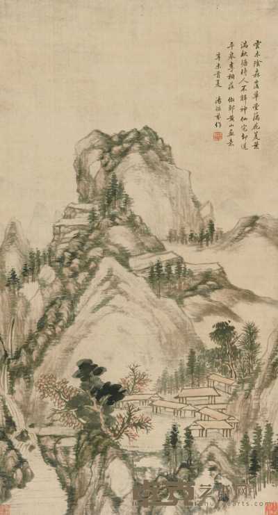 汤贻汾 辛未（1811年）作 山水 立轴 73×39cm